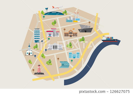Map with Road and Street Infographic Design Template. 126627075