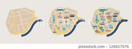 Development Process of Map with Road and Street Infographic Design Template. 126627076