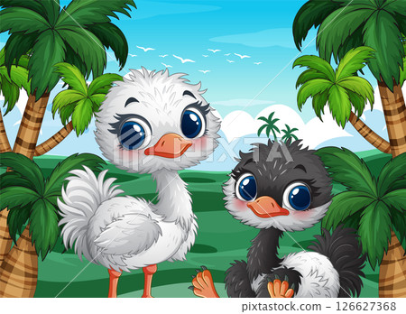 Cute Ostriches in Tropical Paradise 126627368