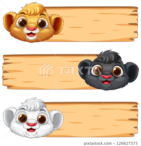Cute Lion Cubs on Wooden Signs Cute Lion Cubs on Wooden Signs 126627373