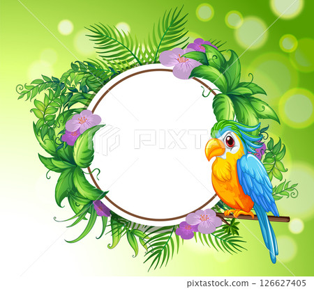 Tropical Bird and Floral Frame Illustration 126627405