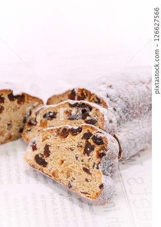 Stollen, German sweet bread, light background Stollen, German sweet bread, light background 126627566