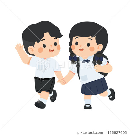 Young pupils walking hand in hand 126627603