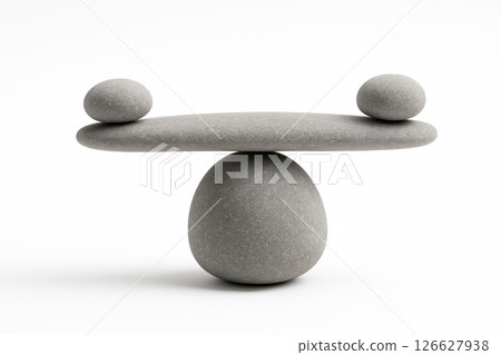 Stone balance sculpture abstract composition with smooth pebbles isolated on white background. concept of harmony, zen, minimalist art, natural balance, white background 126627938