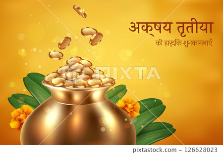 Akshaya Tritiya Realistic Golden Background with Coins 126628023