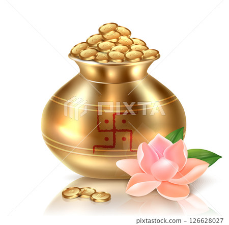 Akshaya Tritiya Realistic Golden Pot 126628027