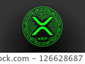 Cryptocurrency green coin XRP. Isolated on a black background. Financial business. Vector illustration. 126628687