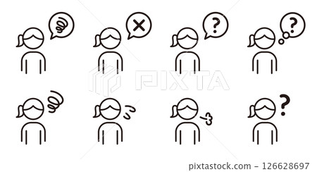 Pictograms of negative emotions. Icons of people who are worried, confused, or in trouble. Pictograms of negative emotions. Icons of people who are worried, confused, or in trouble. 126628697