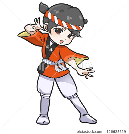 一位身穿法被的日本女性在節日裡玩樂的 SD 插圖 126628839