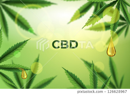 CBD oil Realistic Background with Marijuana 126628967