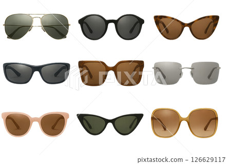 Png collection of stylish summer sunglasses isolated on transparent background. concept of fashionable eyewear, seasonal accessories, chic sun protection. sunglasses set for design, lifestyle 126629117