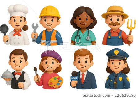 Png set of 3D cartoon job people characters with diverse professions isolated on transparent background. concept of occupational icons, professional diversity, career clip art, professions 126629156