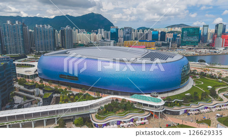 Modern Architecture of Large Venue Overlooking City and Waterfront Modern Architecture of Large Venue Overlooking City and Waterfront 126629335