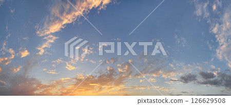 Summer sky with cloud and sun light. Nature background, skyline landscape Summer sky with cloud and sun light. Nature background, skyline landscape 126629508