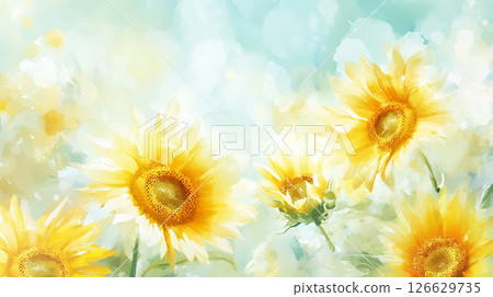 Blue sky and sunflower illustration generative AI 126629735