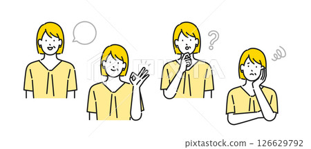Illustration material: Senior women with various expressions and poses, simple touch 126629792