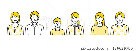 Stock Illustration: Senior couple, single mother and child, young men and women upper body illustration set 126629799