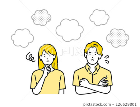 Illustration material: Young men and women in trouble, upper body illustration 126629801