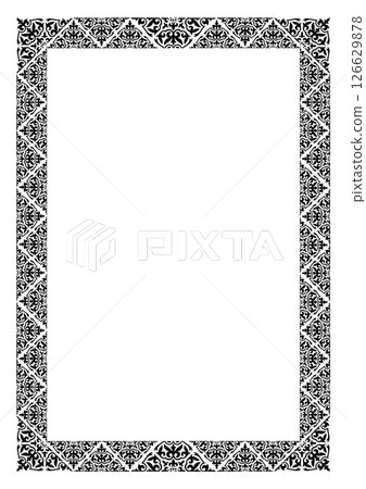 Black rectangular Vertical Islamic Asian Kazakh national ornament frame. A4 format. Abstract Asian elements of national pattern of ancient nomads of the Kazakhs, Kyrgyz, Mongols. For award, diploma 126629878