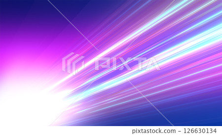 Vibrant neon light streaks in shades of purple, blue, and pink create an electric futuristic background 126630134