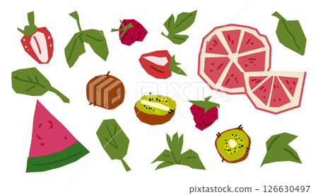 Tropical Summer Fruits Flat Set 126630497
