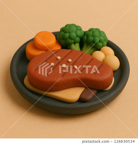 Clay art style visual material of steak and vegetables Clay art style visual material of steak and vegetables 126630534
