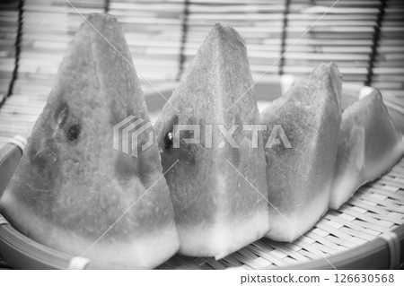 Cut bright red watermelon monochrome photo 126630568