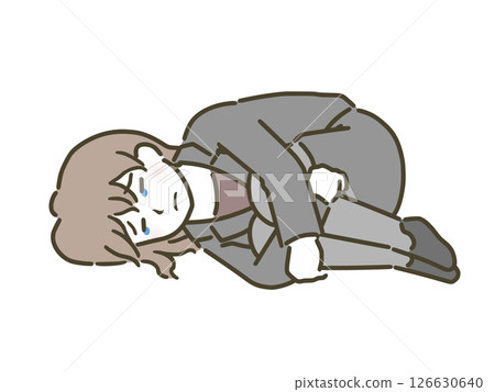 一名年輕女子（西裝）蹲著哭泣 126630640