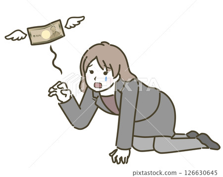 年輕女子（西裝）丟錢後哭泣 126630645