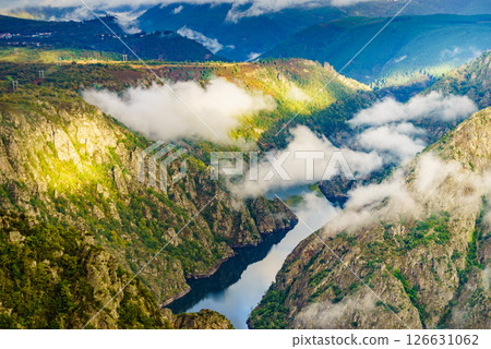 Mountain view. Clouds over river Sil Canyon, Galicia Spain. Mountain view. Clouds over river Sil Canyon, Galicia Spain. 126631062