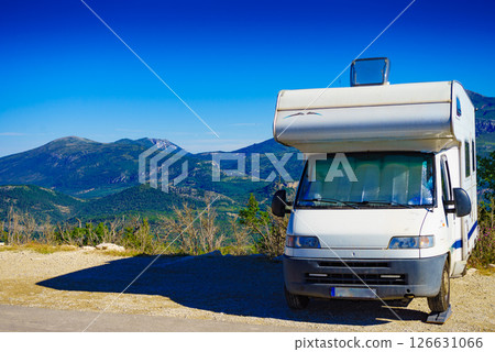 Rv camper in mountains, Verdon Gorge France. 126631066