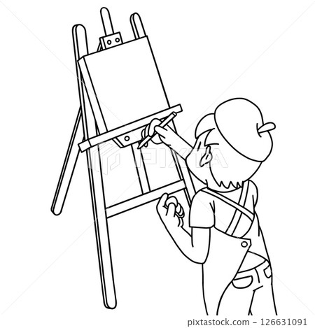 A person sketching using an easel - Line drawing A person sketching using an easel - Line drawing 126631091