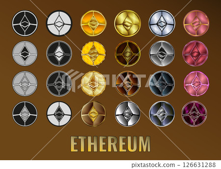Set Cryptocurrency Ethereum ETH coin icon. Digital currency. Altcoin symbol. Secure cryptocurrency based on blockchain. Set Cryptocurrency Ethereum ETH coin icon. Digital currency. Altcoin symbol. Secure cryptocurrency based on blockchain. 126631288