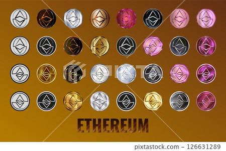 Set Cryptocurrency Ethereum ETH coin icon. Digital currency. Altcoin symbol. Secure cryptocurrency based on blockchain. Set Cryptocurrency Ethereum ETH coin icon. Digital currency. Altcoin symbol. Secure cryptocurrency based on blockchain. 126631289