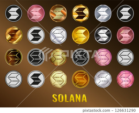 Set Solana coin SOL cryptocurrency icon. Digital currency. Altcoin symbol. Secure cryptocurrency based on blockchain. 126631290