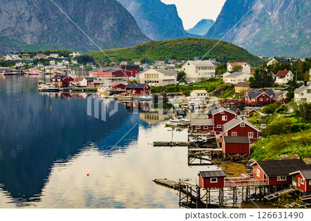 Fjord and mountains landscape. Lofoten islands Norway Fjord and mountains landscape. Lofoten islands Norway 126631490