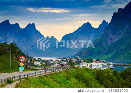 Fjord and mountains landscape. Lofoten islands Norway 126631493