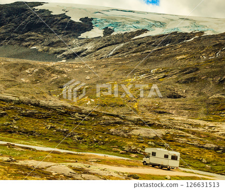 Camper car in norwegian mountains 126631513