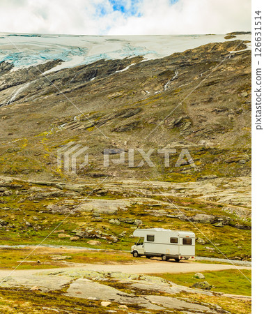 Camper car in norwegian mountains 126631514