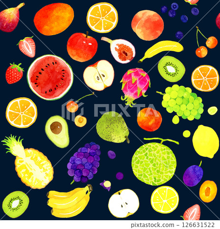 Colorful fruit seamless pattern Hand-drawn watercolor illustration background material 126631522