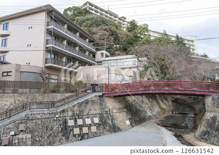 View of Arima's hot spring town from Arima River Waterfront Park 126631542