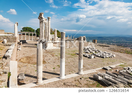 Ancient ruins of the Temple of Trajan in Pergamon Turkey with restored columns Ancient ruins of the Temple of Trajan in Pergamon Turkey with restored columns 126631654