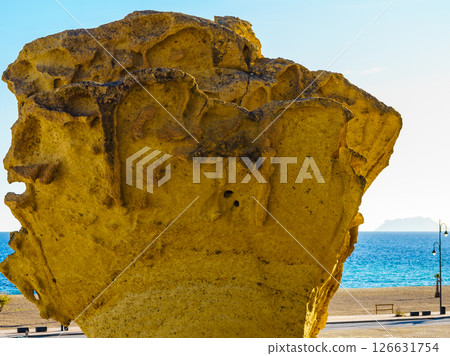Eroded rock formations in Bolnuevo, Spain 126631754