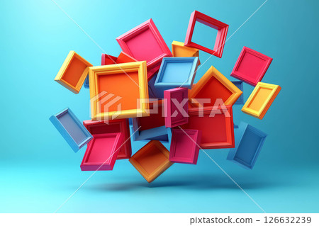 Bright colorful floating picture frames create vibrant, surreal arrangement 126632239