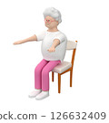 Senior female character practicing sit-ups and using a chair for this exercise, 3d render  126632409