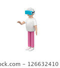 Senior woman character wearing VR goggles over a white background, 3d illustration  126632410