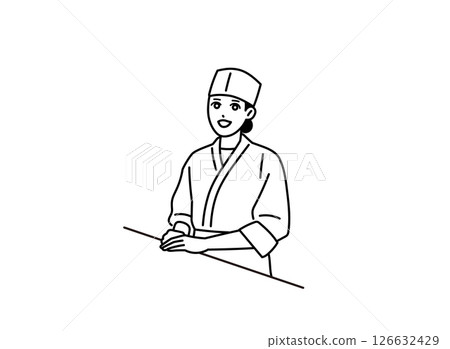 Illustration of a female Japanese chef 126632429