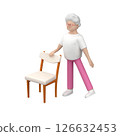 Senior female doing side leg raise using chair, 3d render 126632453