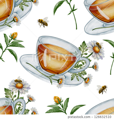 Seamless pattern with St. Johns wort flowers 126632510