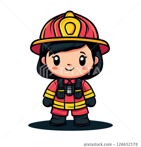happy cute firefighter childish isolated vector illustration 126632578